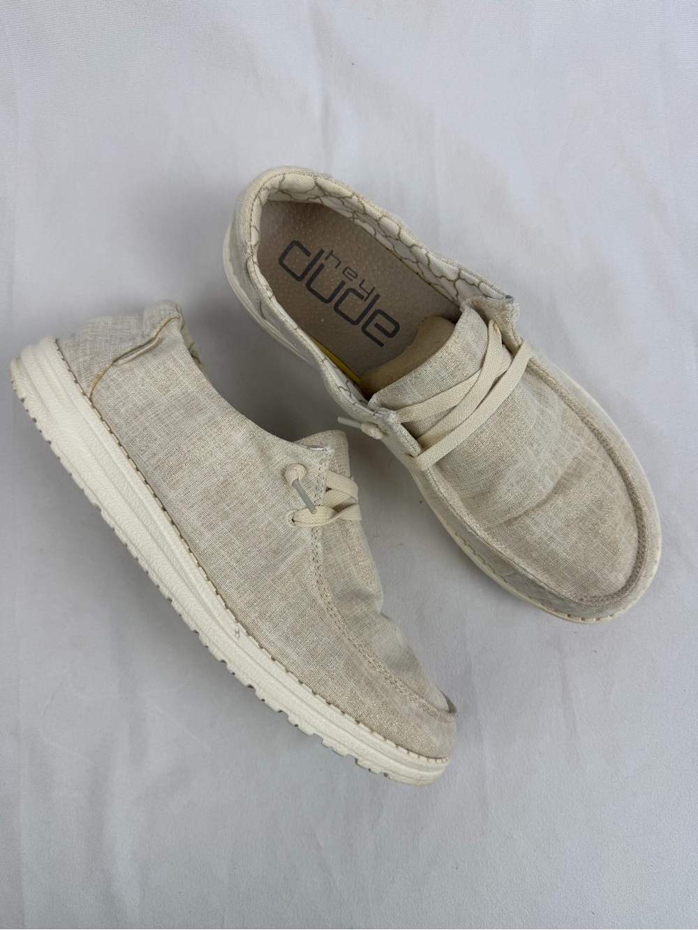 Hey Dude Wendy Beige Gold Metallic Sparkle Slip On Loafer Women Size 9